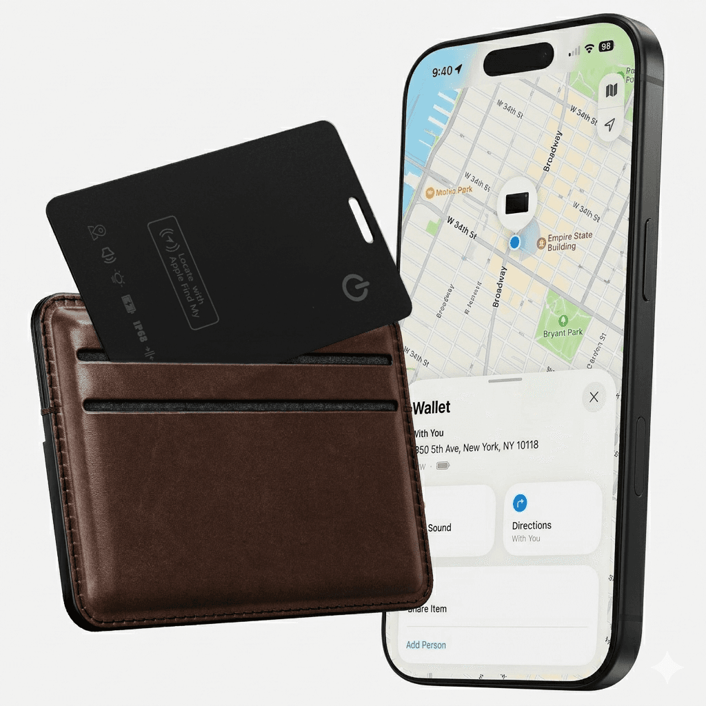 Tracking card with wallet and phone