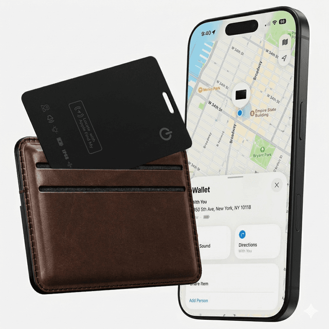 Tracking card with wallet and phone