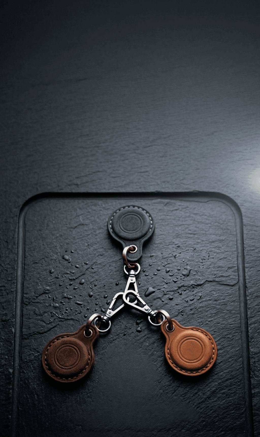 Leather Smart Tag case in the wet