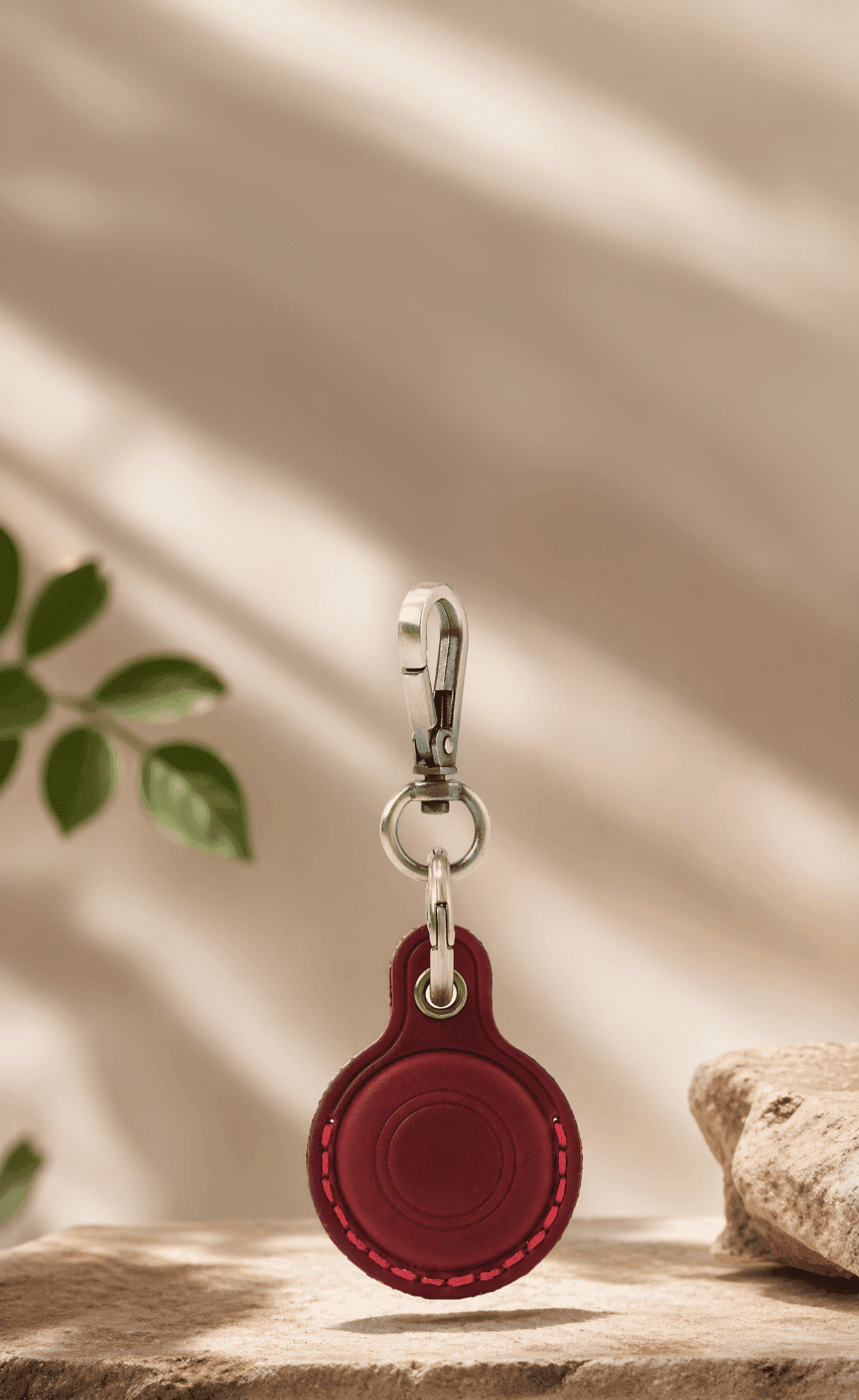 Red leather Smart Tag case with carabiner