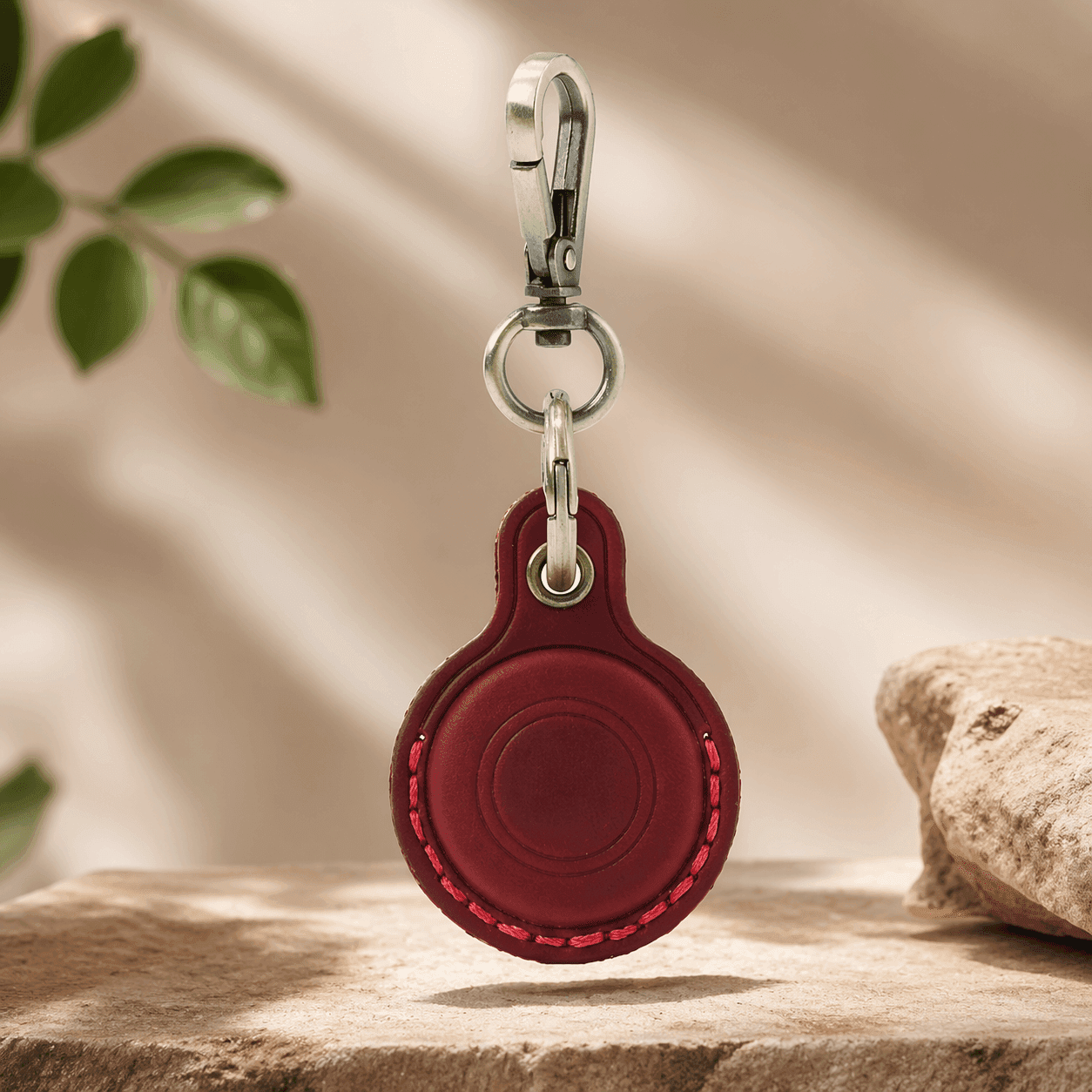 Red leather Smart Tag case with carabiner